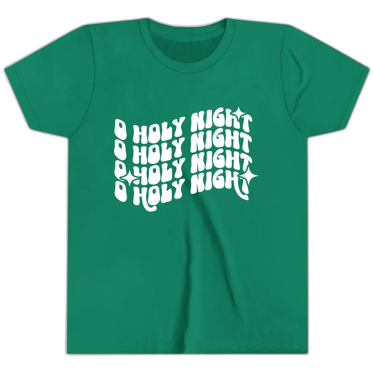 O Holy Night Retro Wavy Text Youth T-Shirt in Kelly