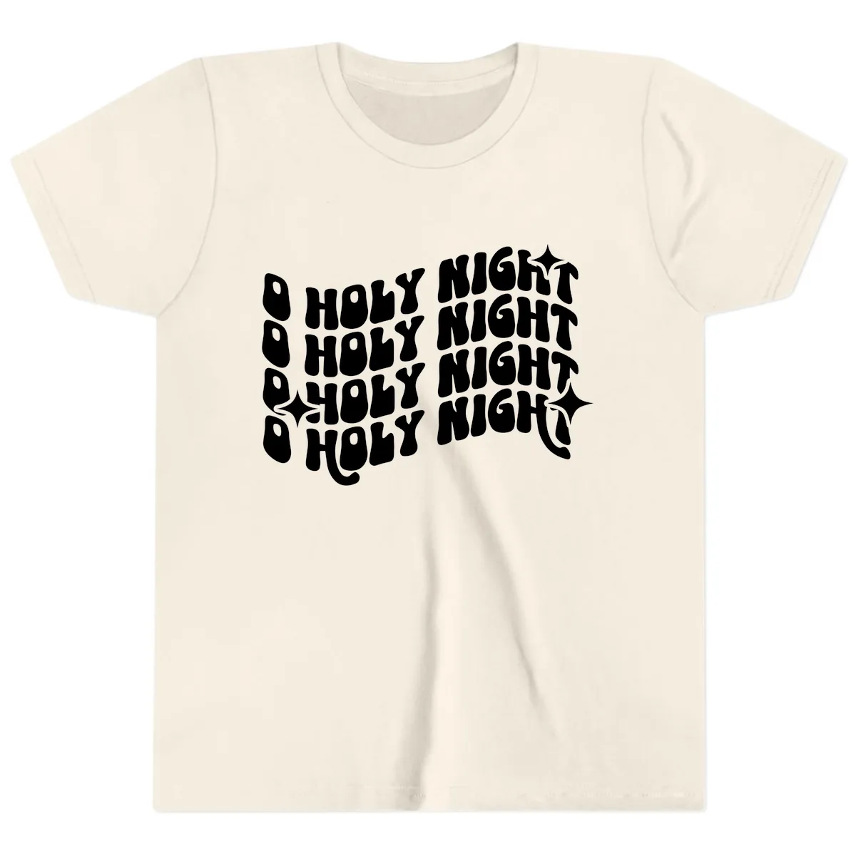 O Holy Night Retro Wavy Text Youth T-Shirt in Natural