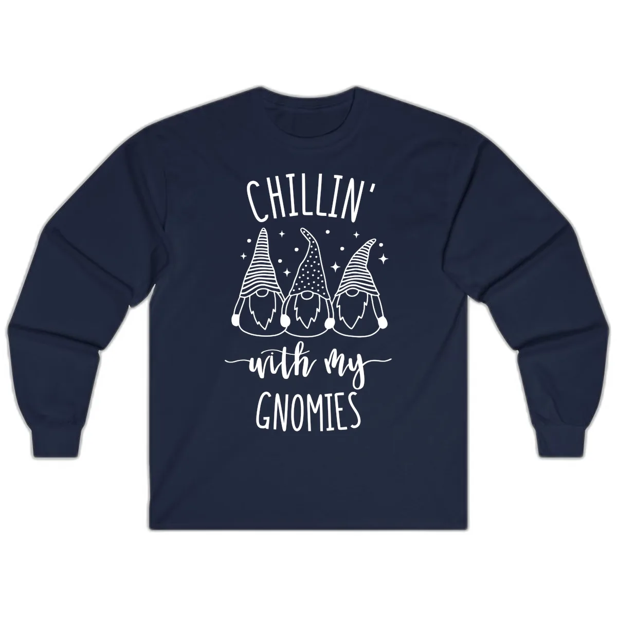 Chillin With My Gnomies Holiday Design Long Sleeve in Navy
