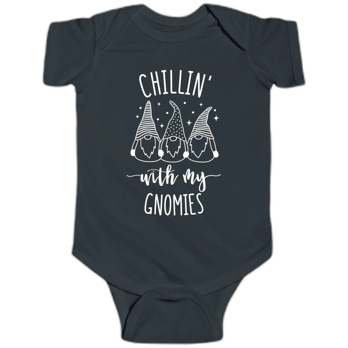 Chillin With My Gnomies Holiday Design Baby Onesie in Black