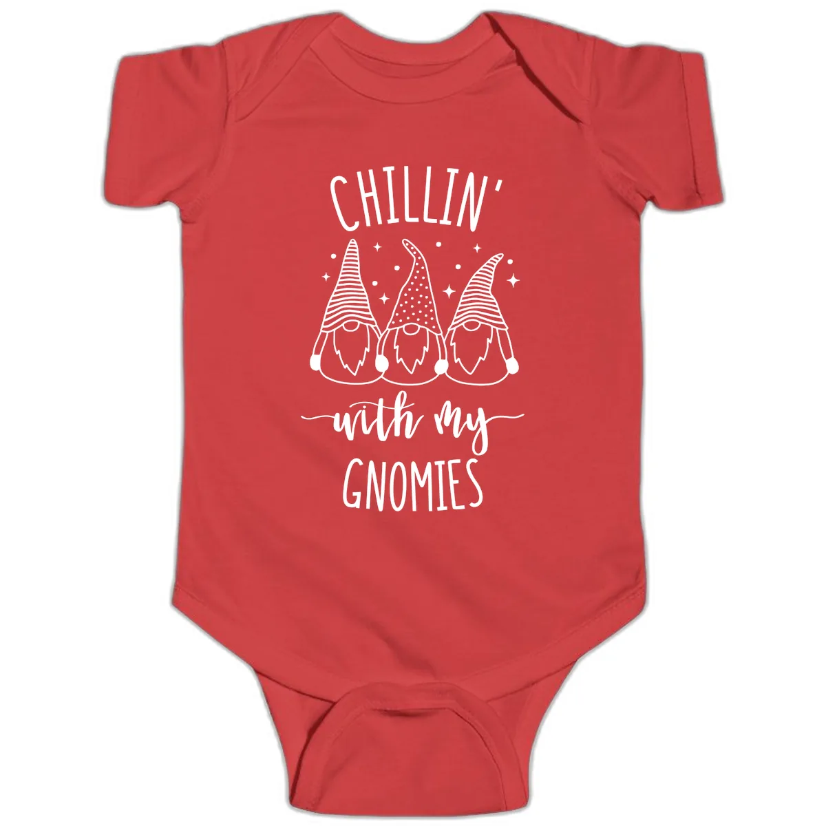 Chillin With My Gnomies Holiday Design Baby Onesie in Red