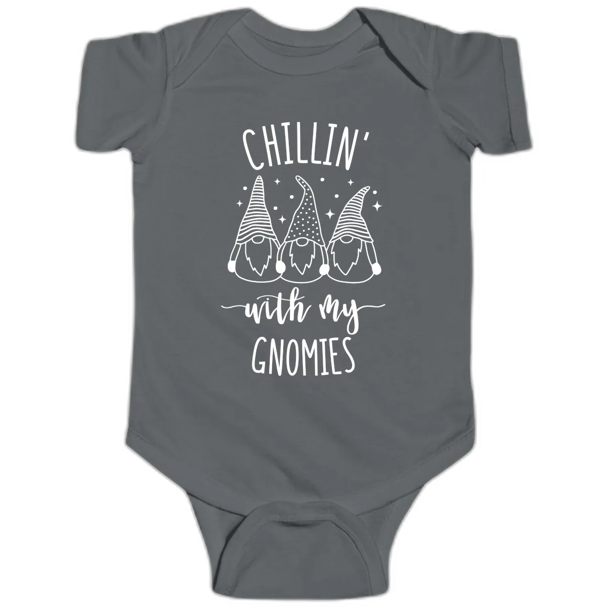 Chillin With My Gnomies Holiday Design Baby Onesie in Charcoal