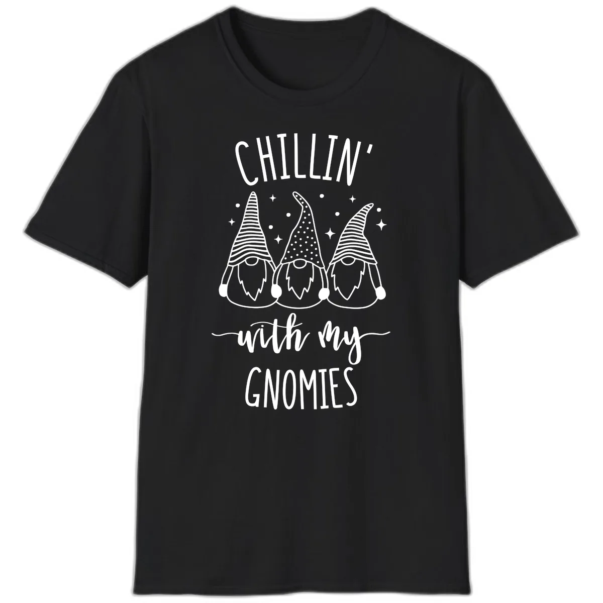Chillin With My Gnomies Holiday Design T-Shirt in Black