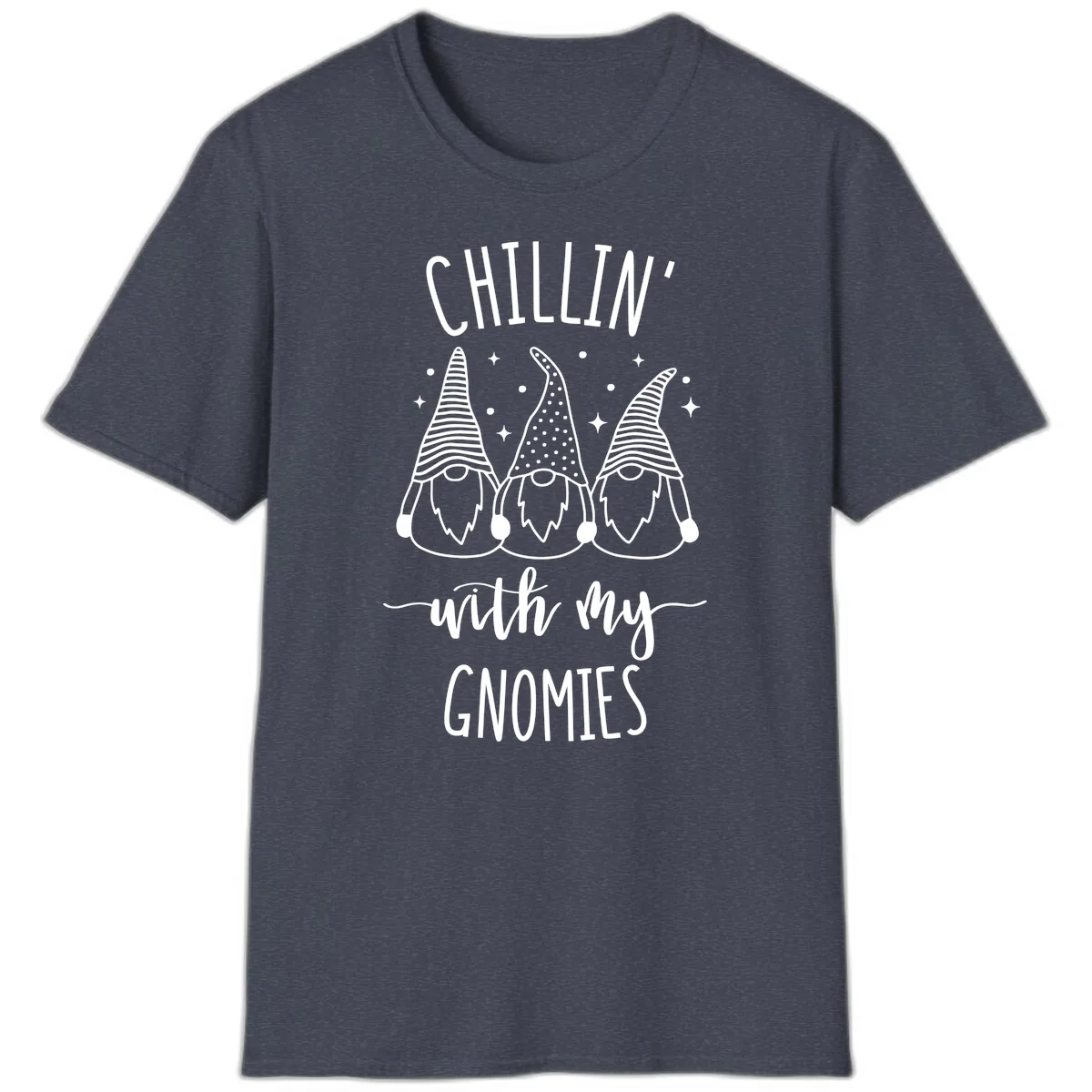 Chillin With My Gnomies Holiday Design T-Shirt in Heather Navy