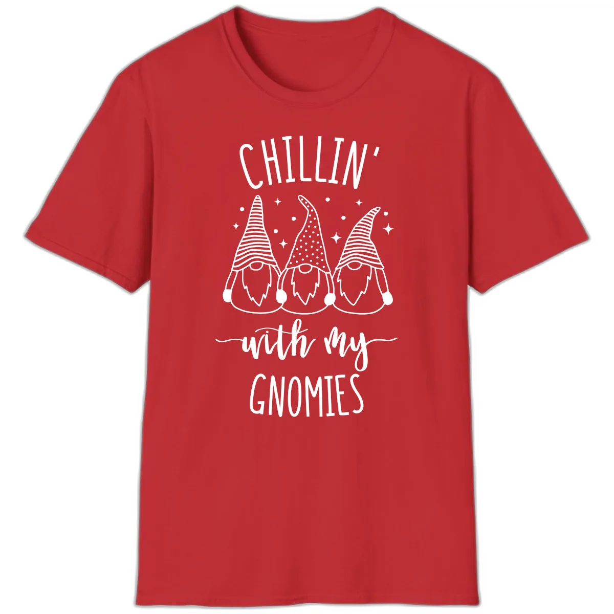 Chillin With My Gnomies Holiday Design T-Shirt in Red
