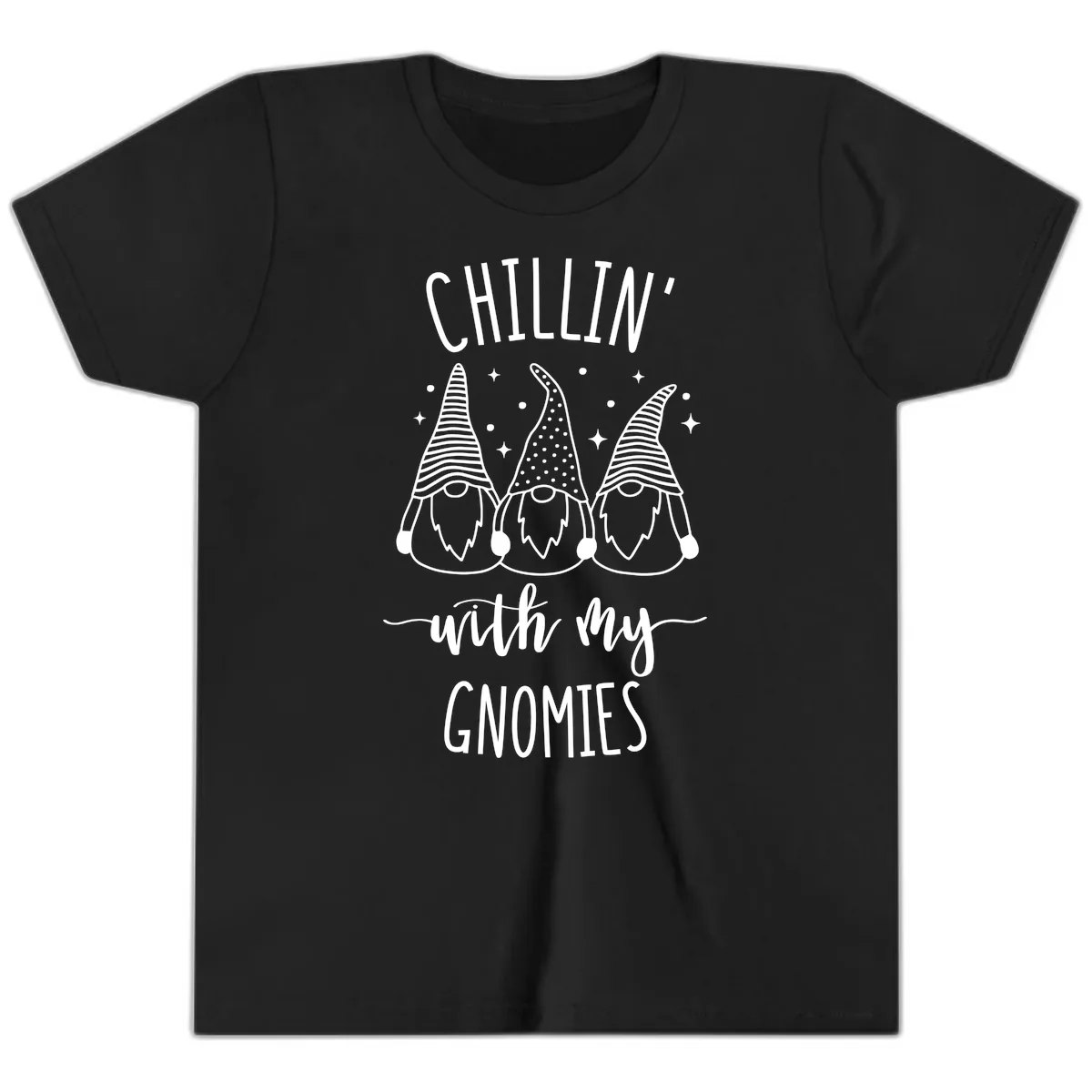 Chillin With My Gnomies Holiday Design Youth T-Shirt in Black