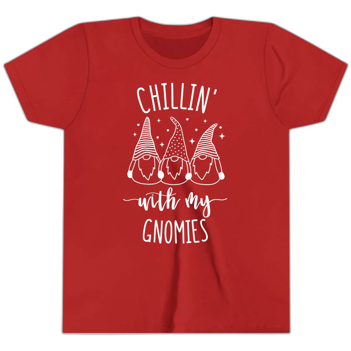 Chillin With My Gnomies Holiday Design Youth T-Shirt in Red