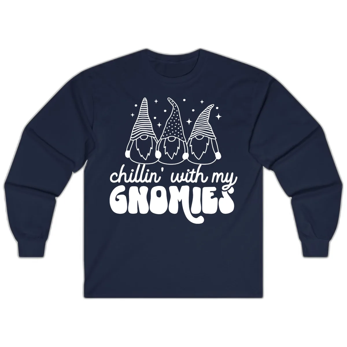 Chillin With My Gnomies Holiday Design Long Sleeve in Navy