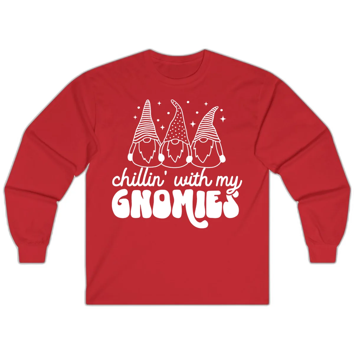 Chillin With My Gnomies Holiday Design Long Sleeve in Red