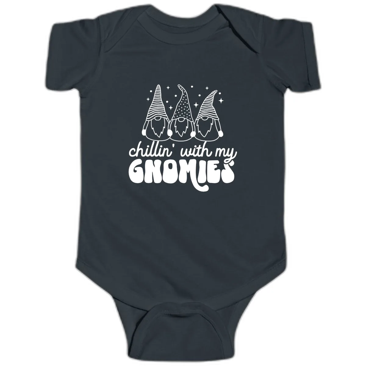 Chillin With My Gnomies Holiday Design Baby Onesie in Black
