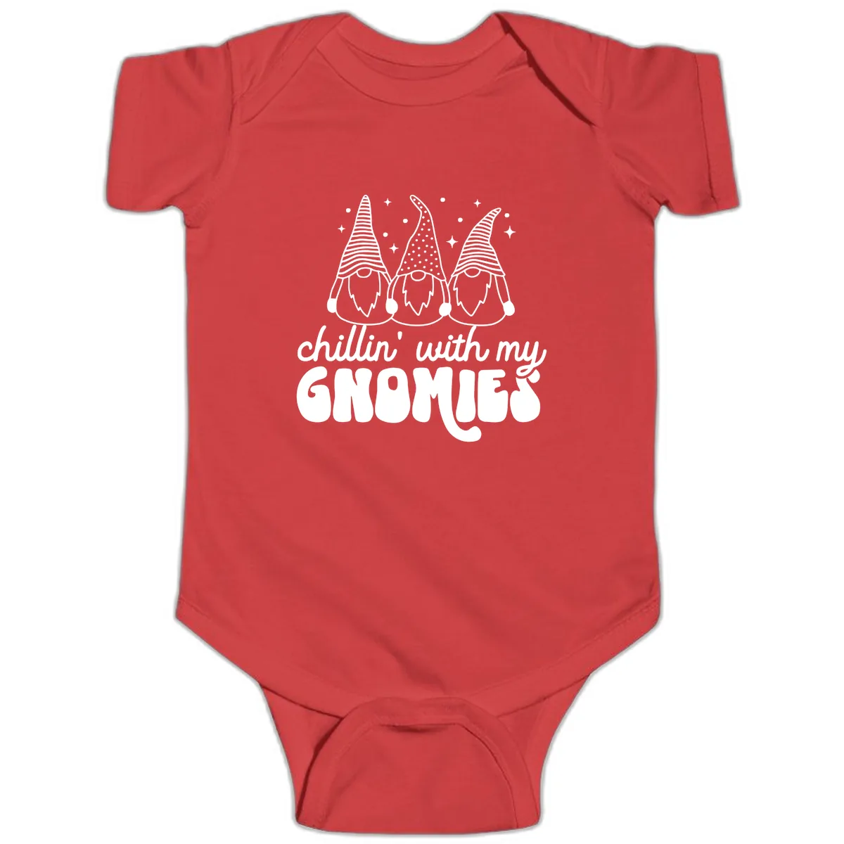 Chillin With My Gnomies Holiday Design Baby Onesie in Red
