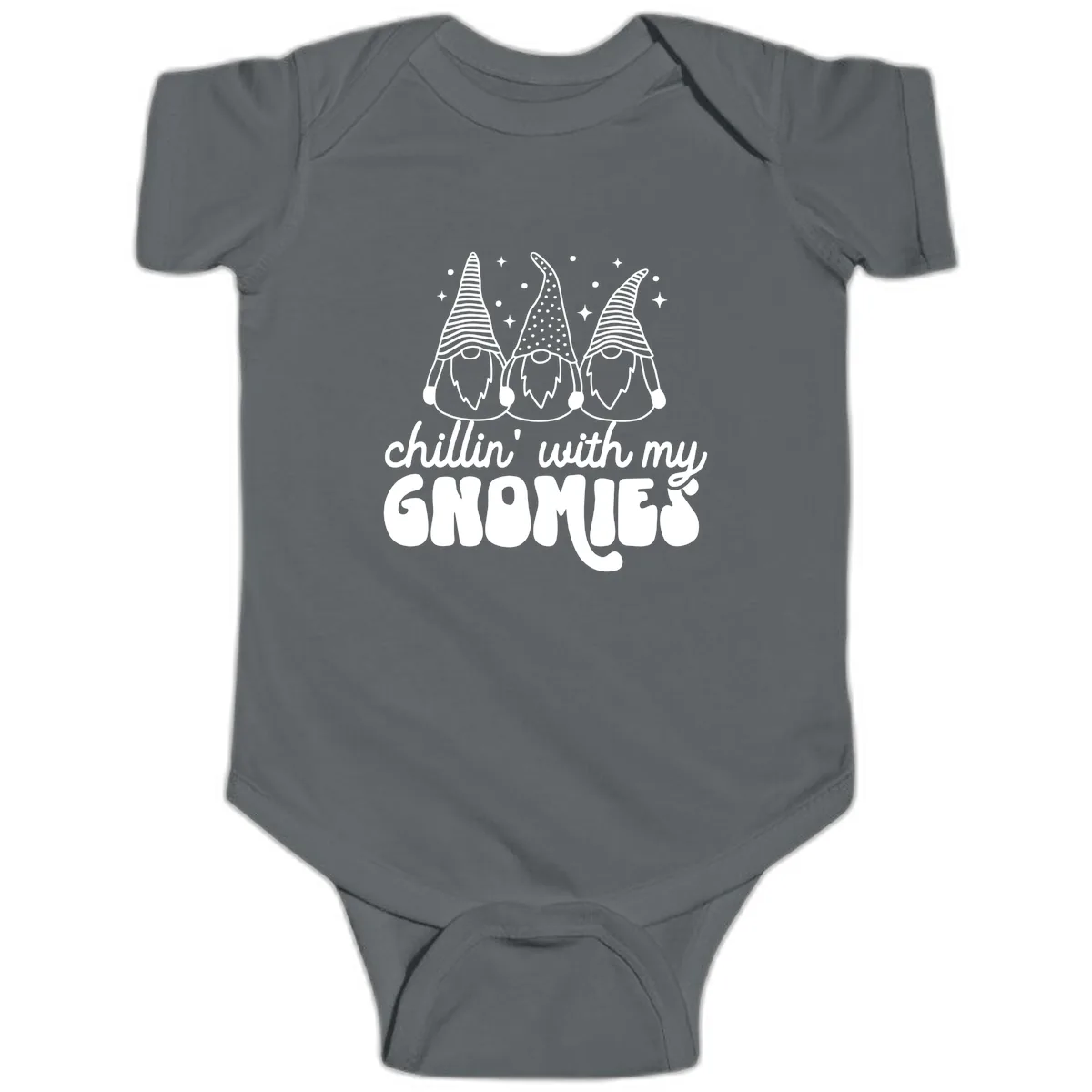 Chillin With My Gnomies Holiday Design Baby Onesie in Charcoal