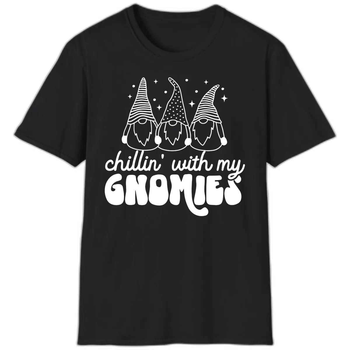 Chillin With My Gnomies Holiday Design T-Shirt in Black