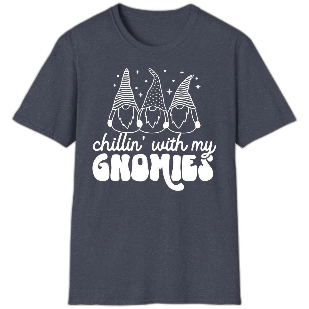 Chillin With My Gnomies Holiday Design T-Shirt in Heather Navy