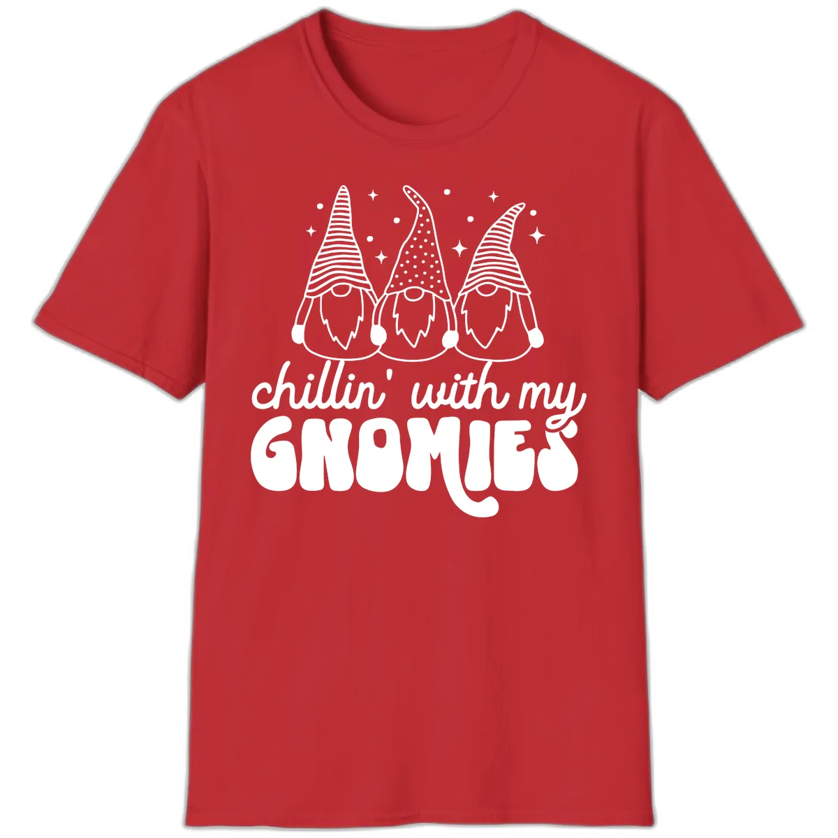 Chillin With My Gnomies Holiday Design T-Shirt in Red
