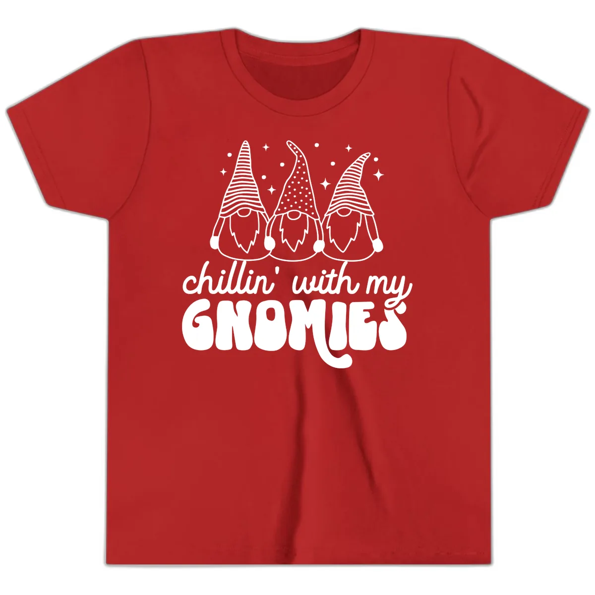 Chillin With My Gnomies Holiday Design Youth T-Shirt in Red