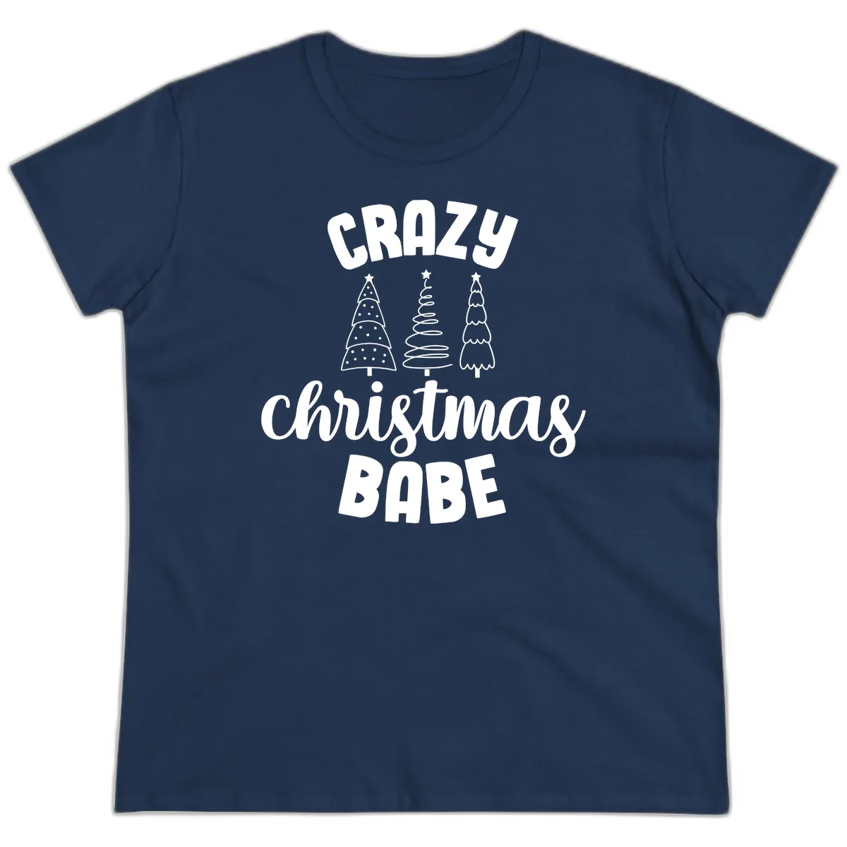 Crazy Christmas Babe Holiday Design Ladies Tee in Navy