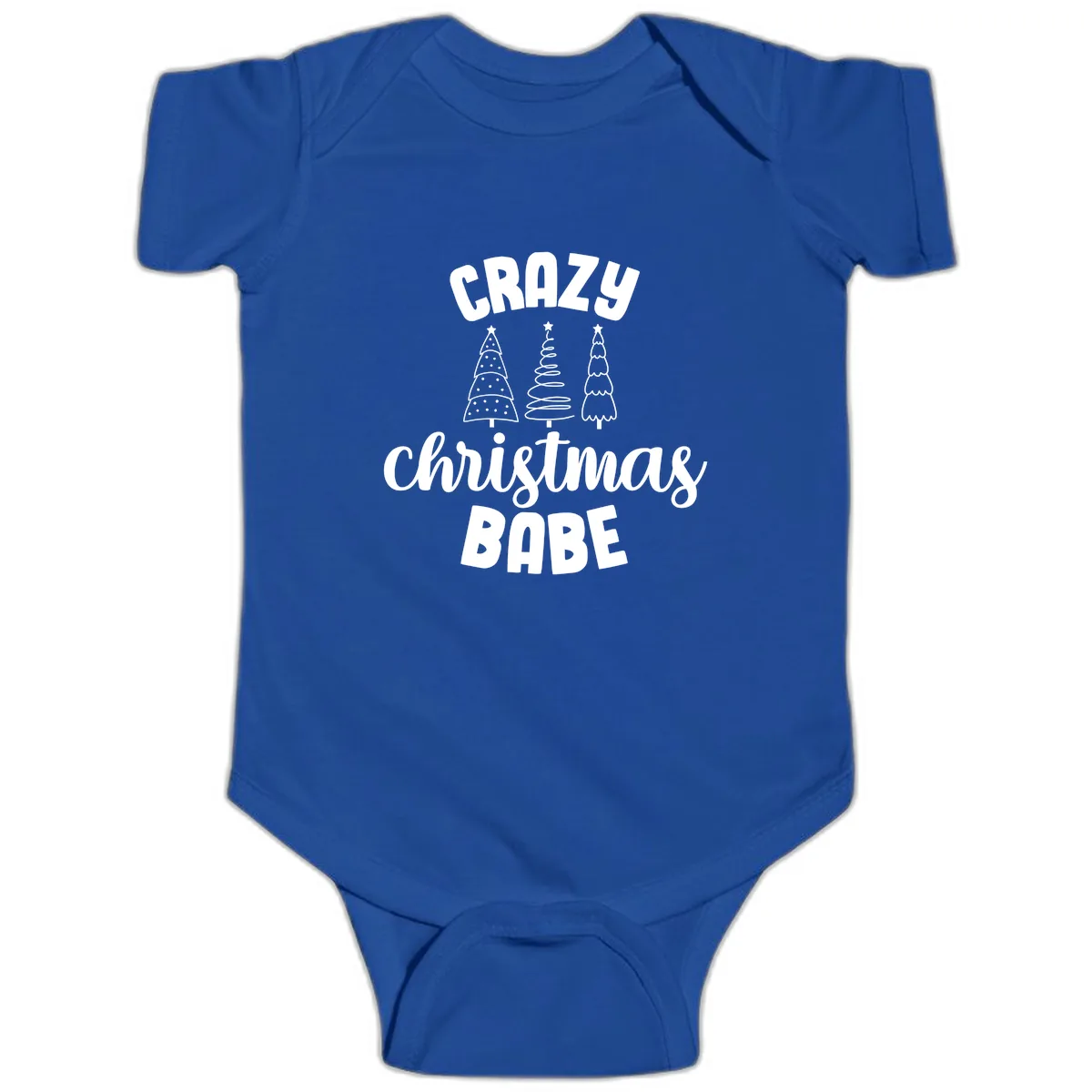 Crazy Christmas Babe Holiday Design Baby Onesie in Royal