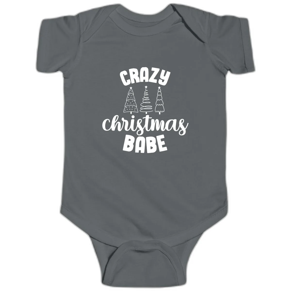 Crazy Christmas Babe Holiday Design Baby Onesie in Charcoal