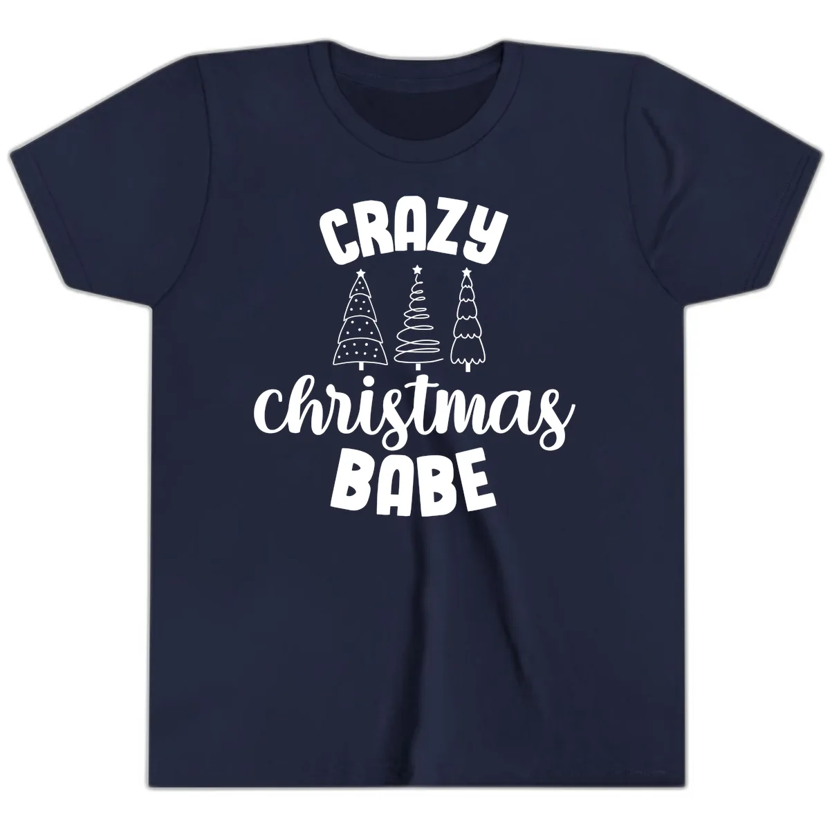 Crazy Christmas Babe Holiday Design Youth T-Shirt in Navy