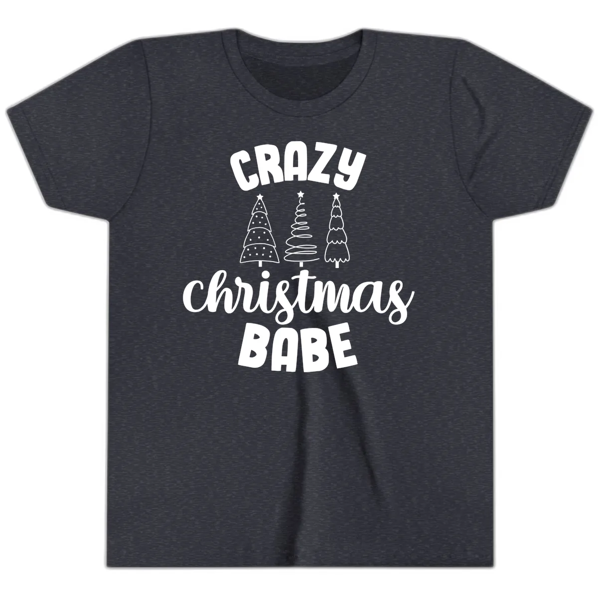 Crazy Christmas Babe Holiday Design Youth T-Shirt in Heather Navy