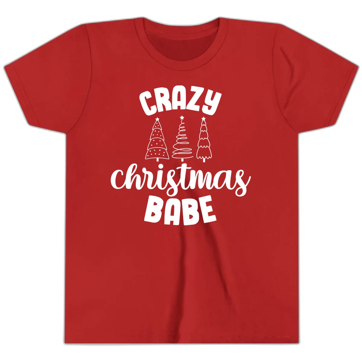 Crazy Christmas Babe Holiday Design Youth T-Shirt in Red