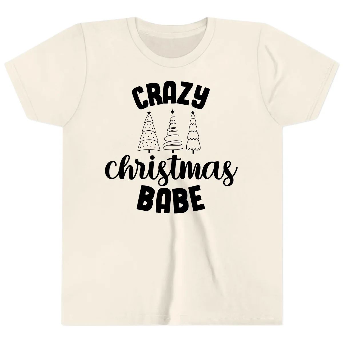 Crazy Christmas Babe Holiday Design Youth T-Shirt in Natural