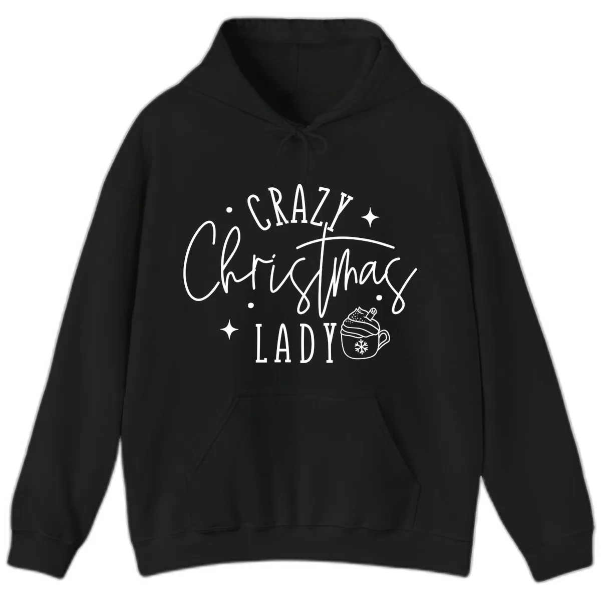 Crazy Christmas Lady Design Hoodie in Black