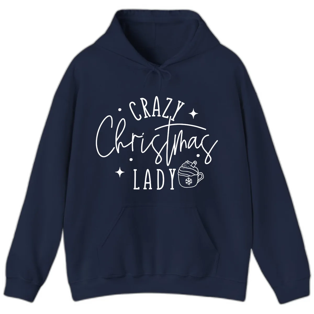 Crazy Christmas Lady Design Hoodie in Navy