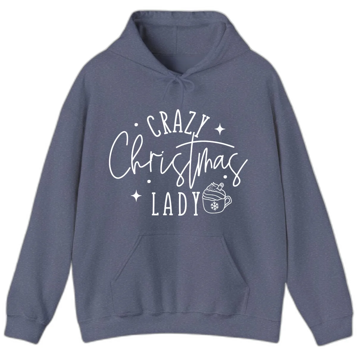 Crazy Christmas Lady Design Hoodie in Heather Navy