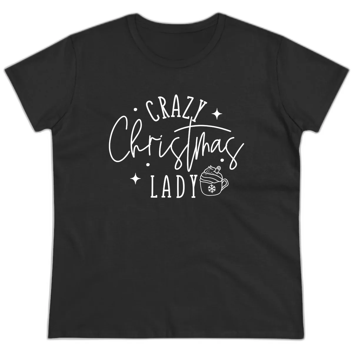 Crazy Christmas Lady Design Ladies Tee in Black