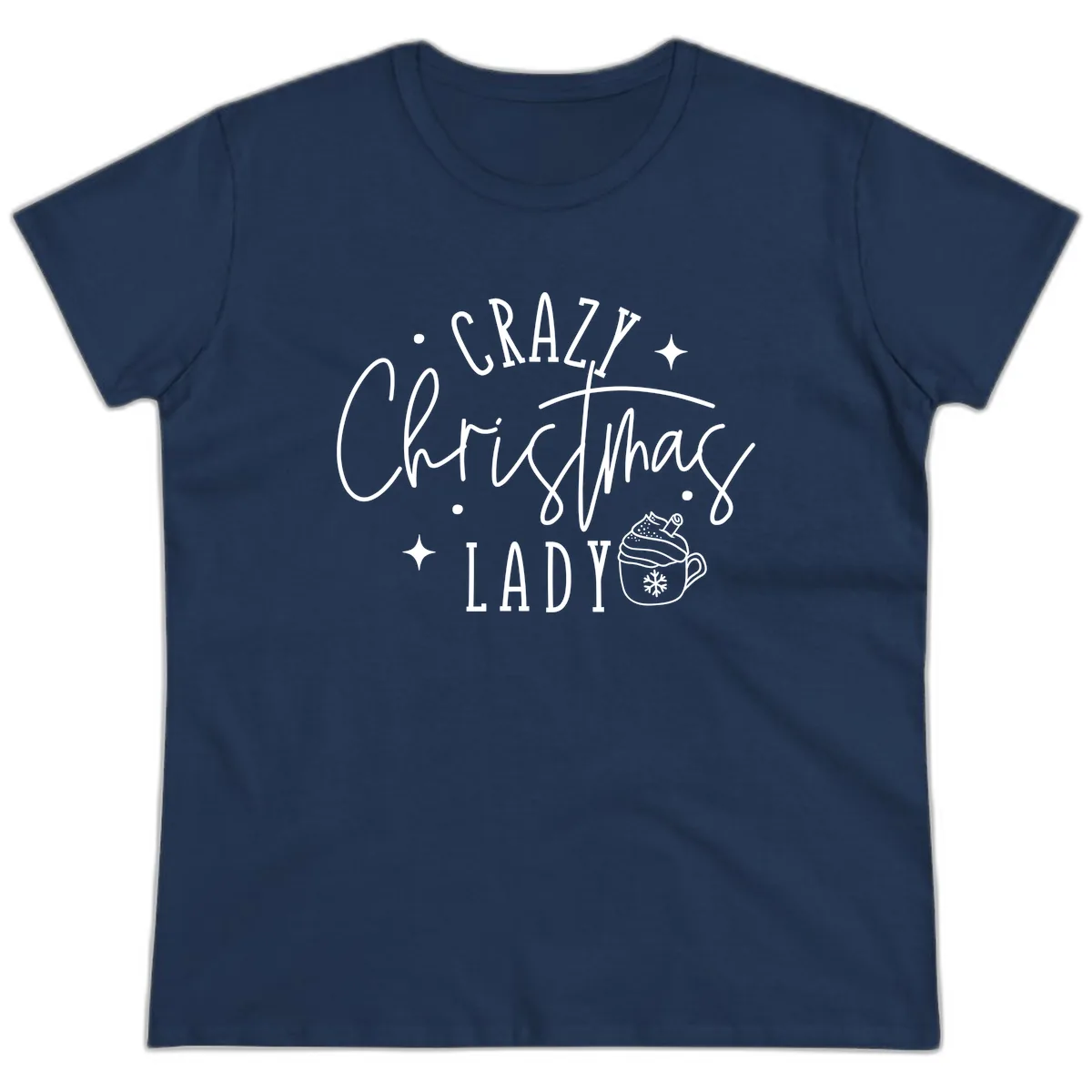 Crazy Christmas Lady Design Ladies Tee in Navy