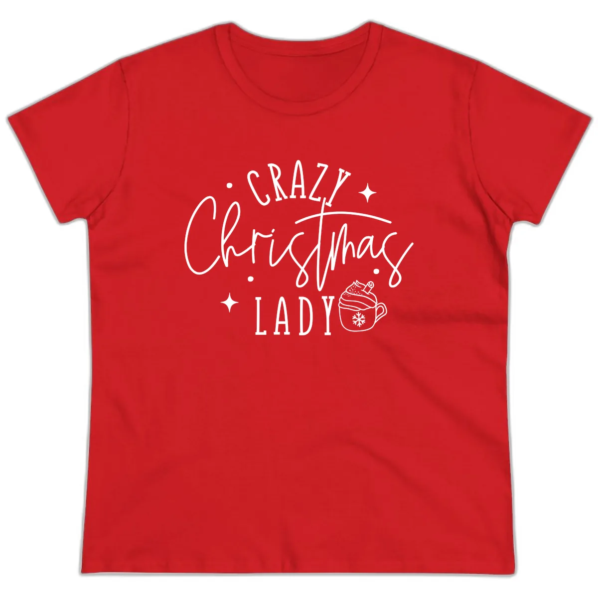Crazy Christmas Lady Design Ladies Tee in Red
