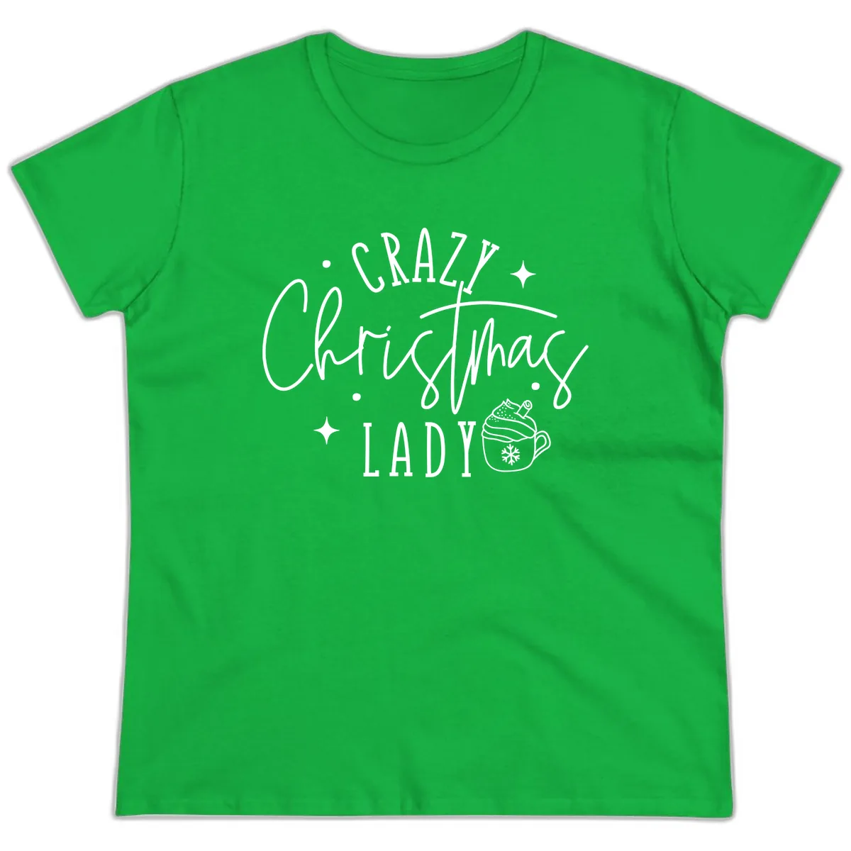 Crazy Christmas Lady Design Ladies Tee in Irish Green