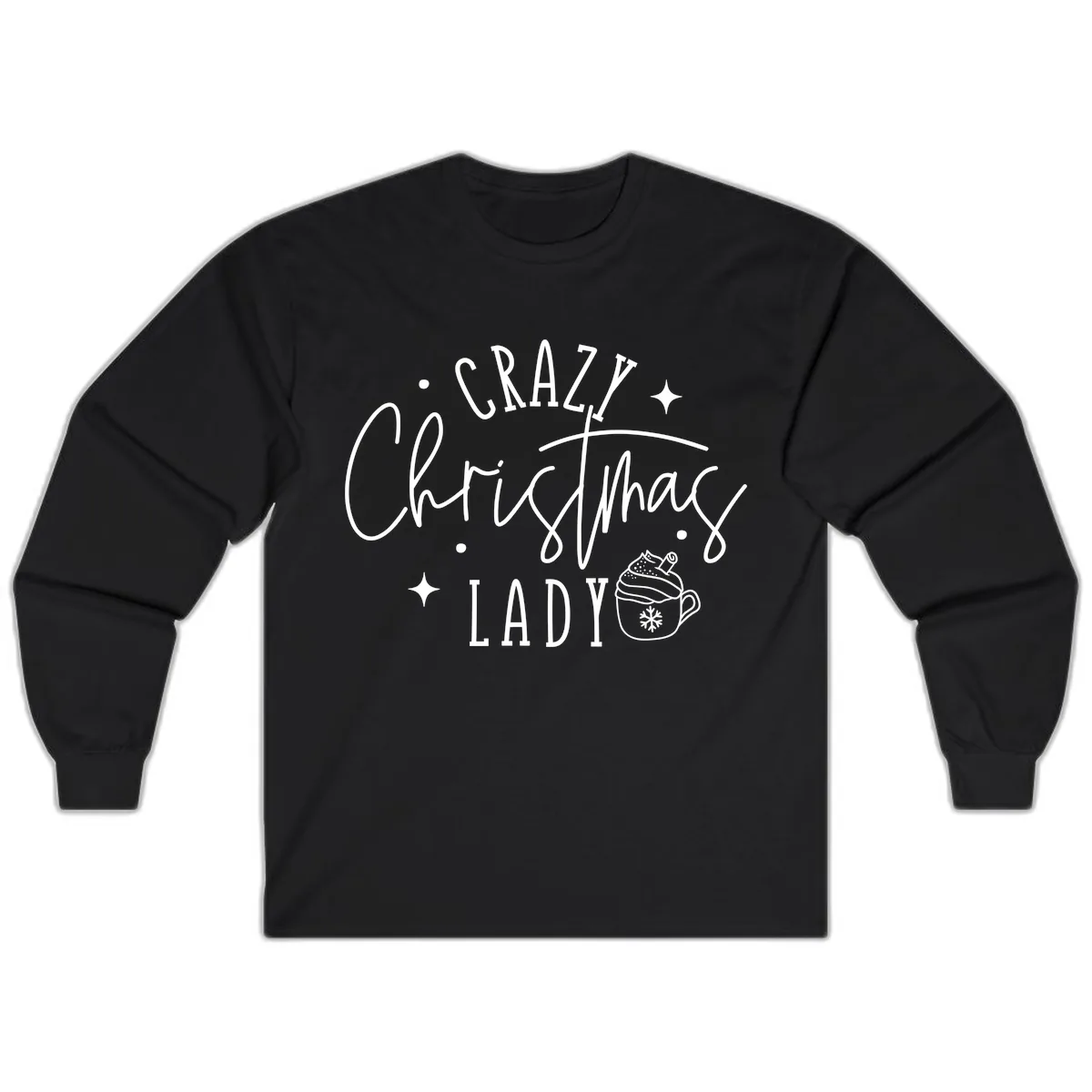 Crazy Christmas Lady Design Long Sleeve in Black