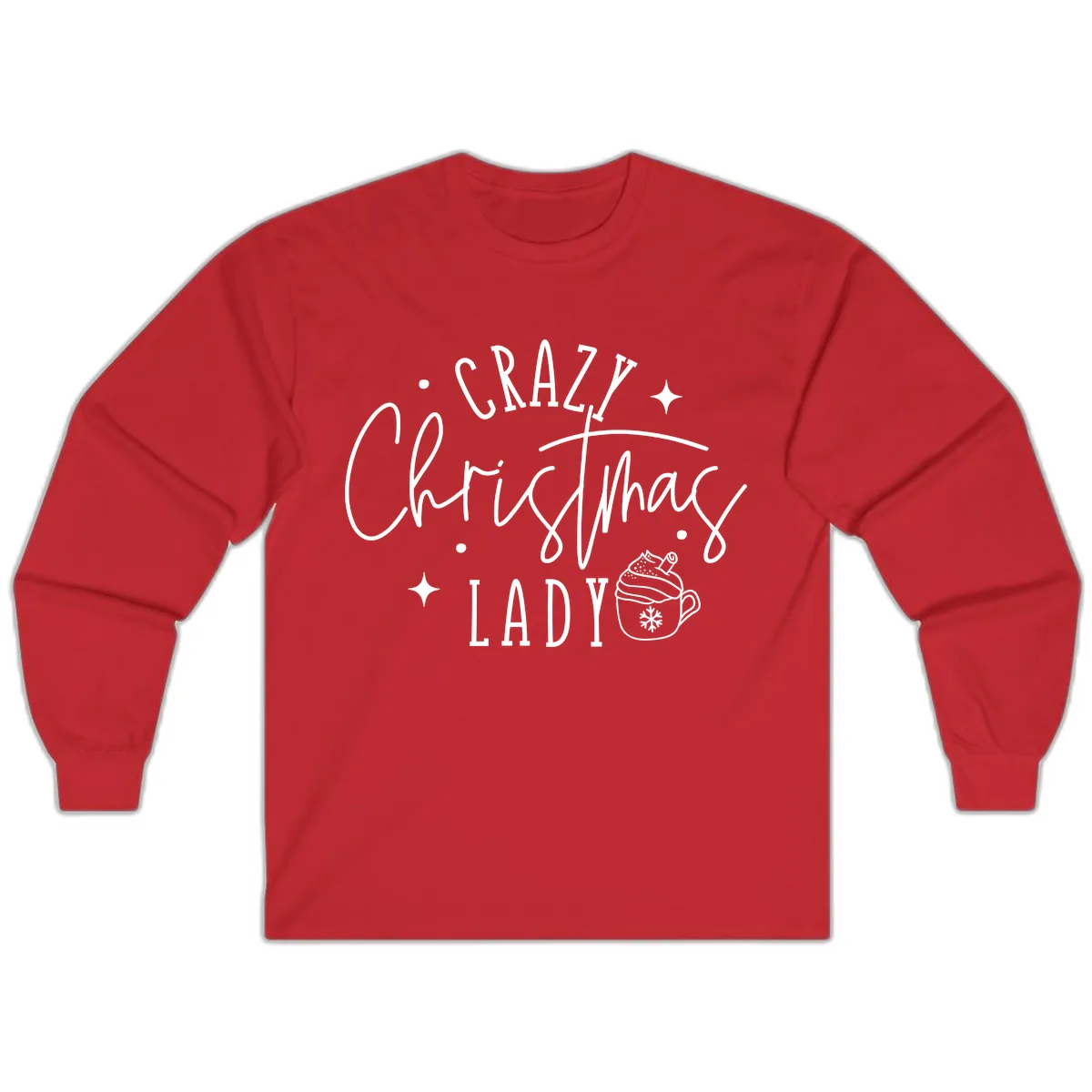 Crazy Christmas Lady Design Long Sleeve in Red