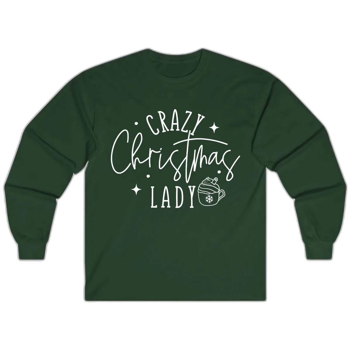 Crazy Christmas Lady Design Long Sleeve in Forest Green