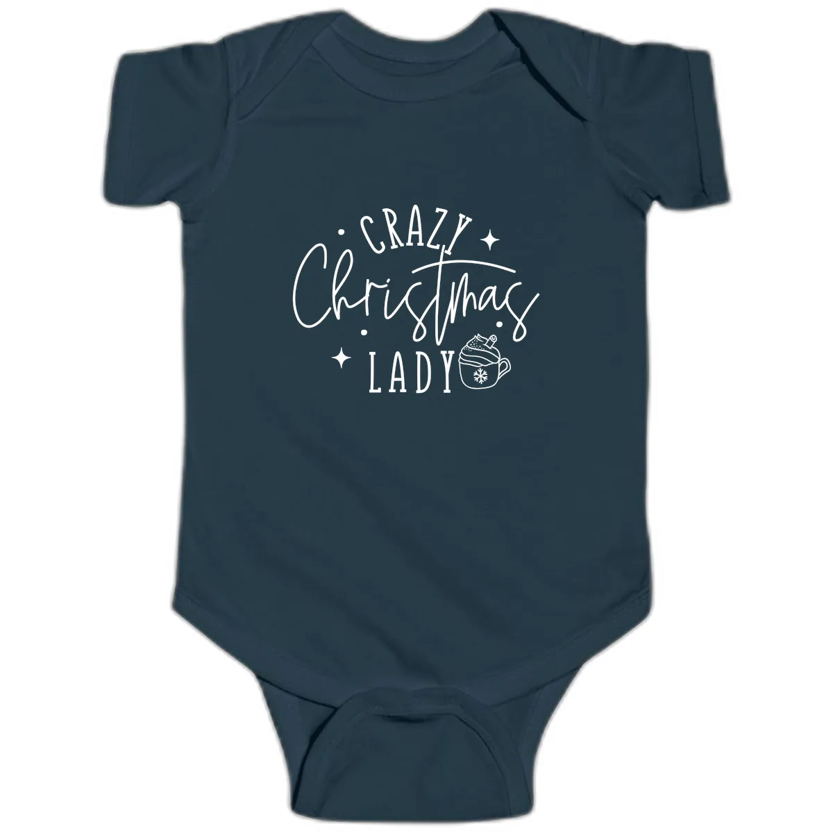 Crazy Christmas Lady Design Baby Onesie in Navy