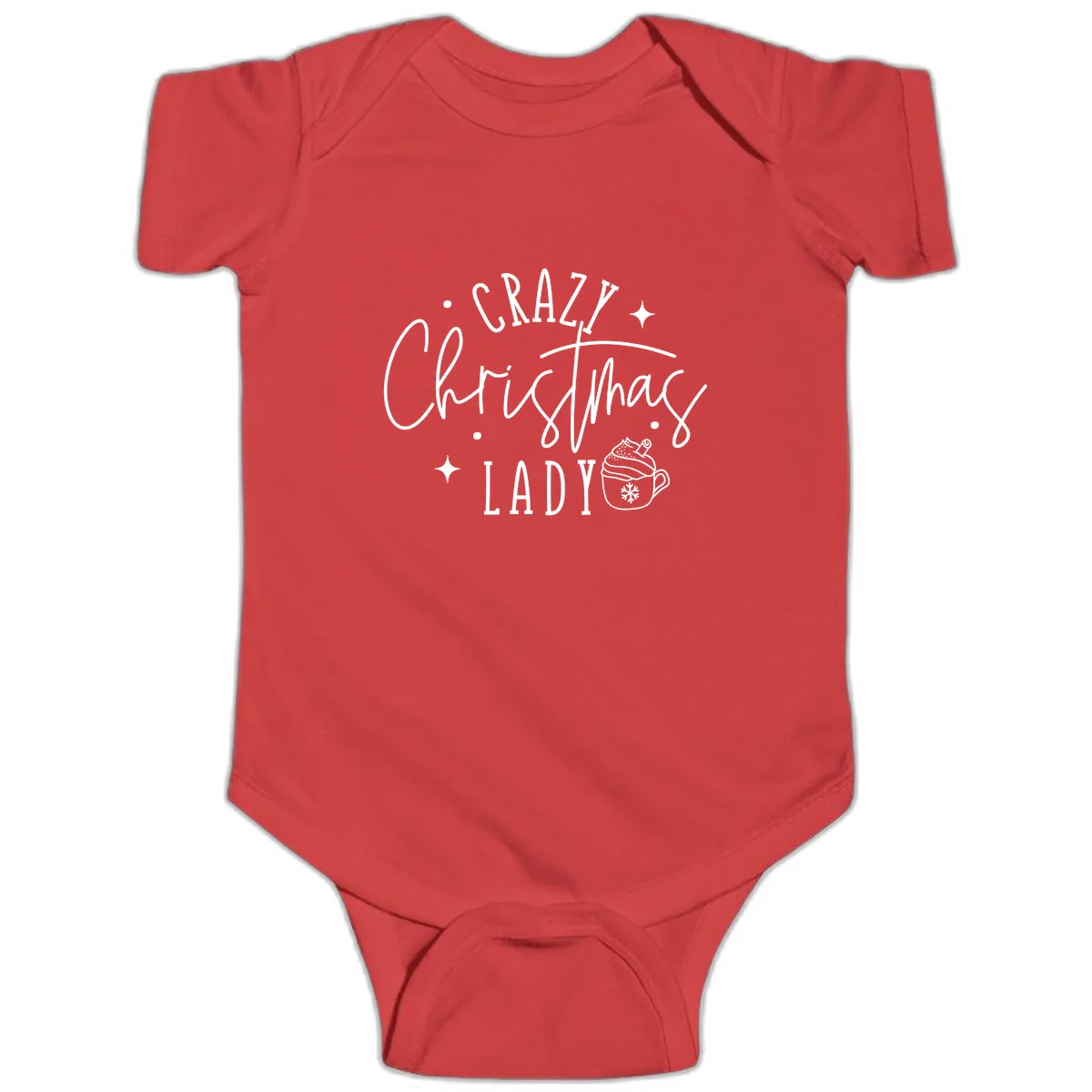 Crazy Christmas Lady Design Baby Onesie in Red