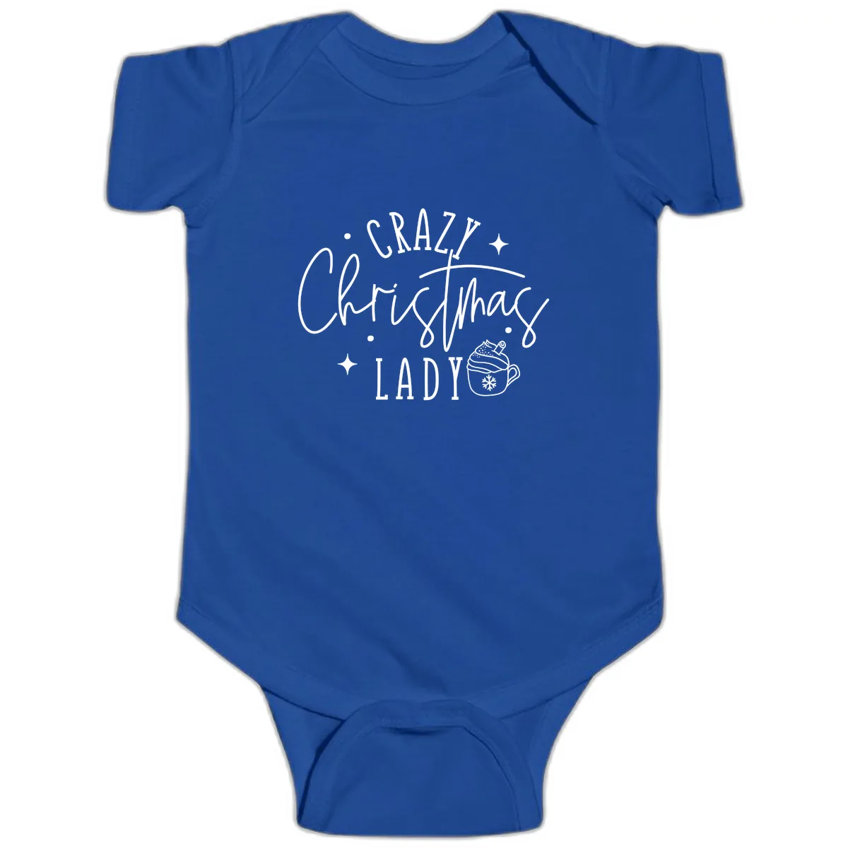 Crazy Christmas Lady Design Baby Onesie in Royal