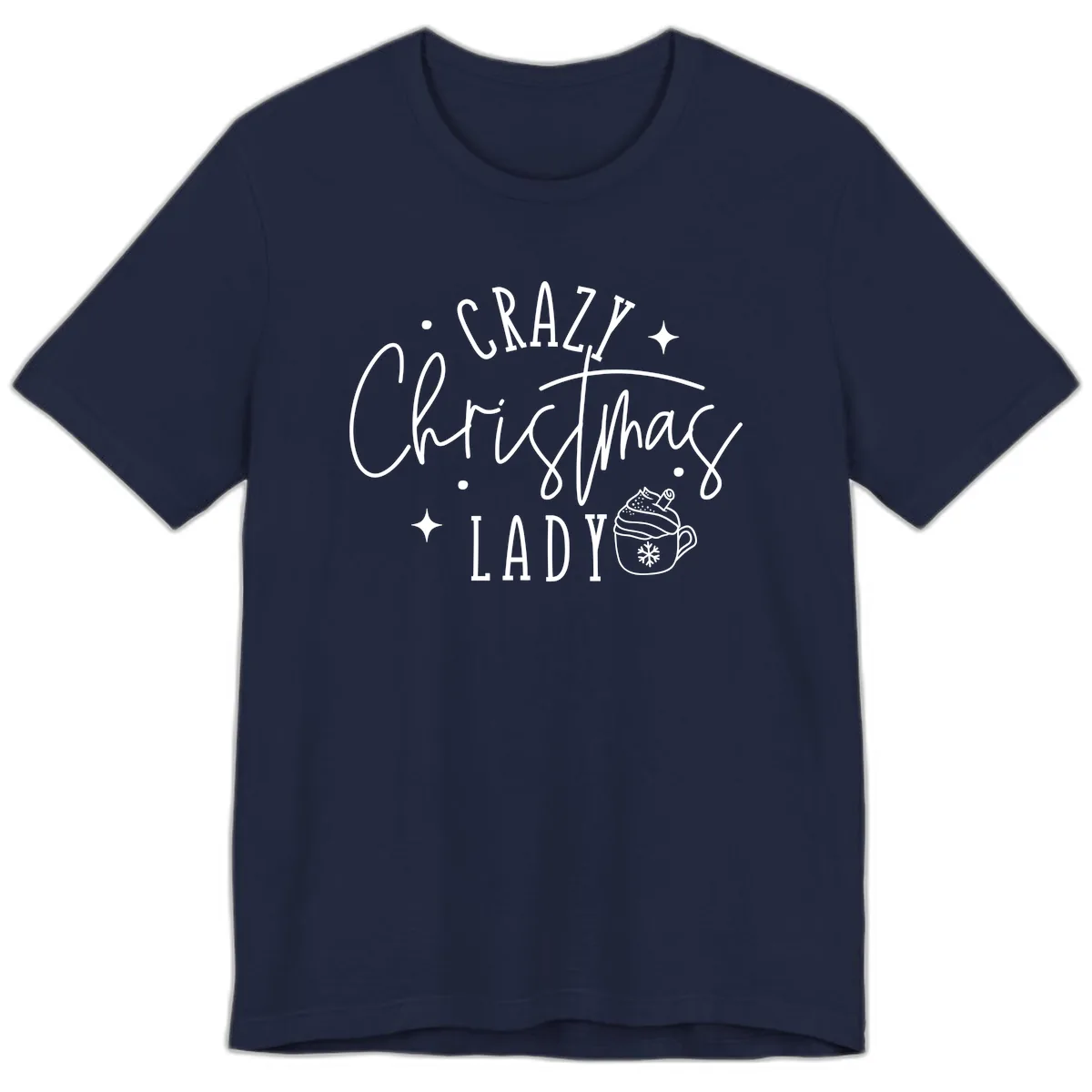 Crazy Christmas Lady Design Premium T-Shirt in Navy