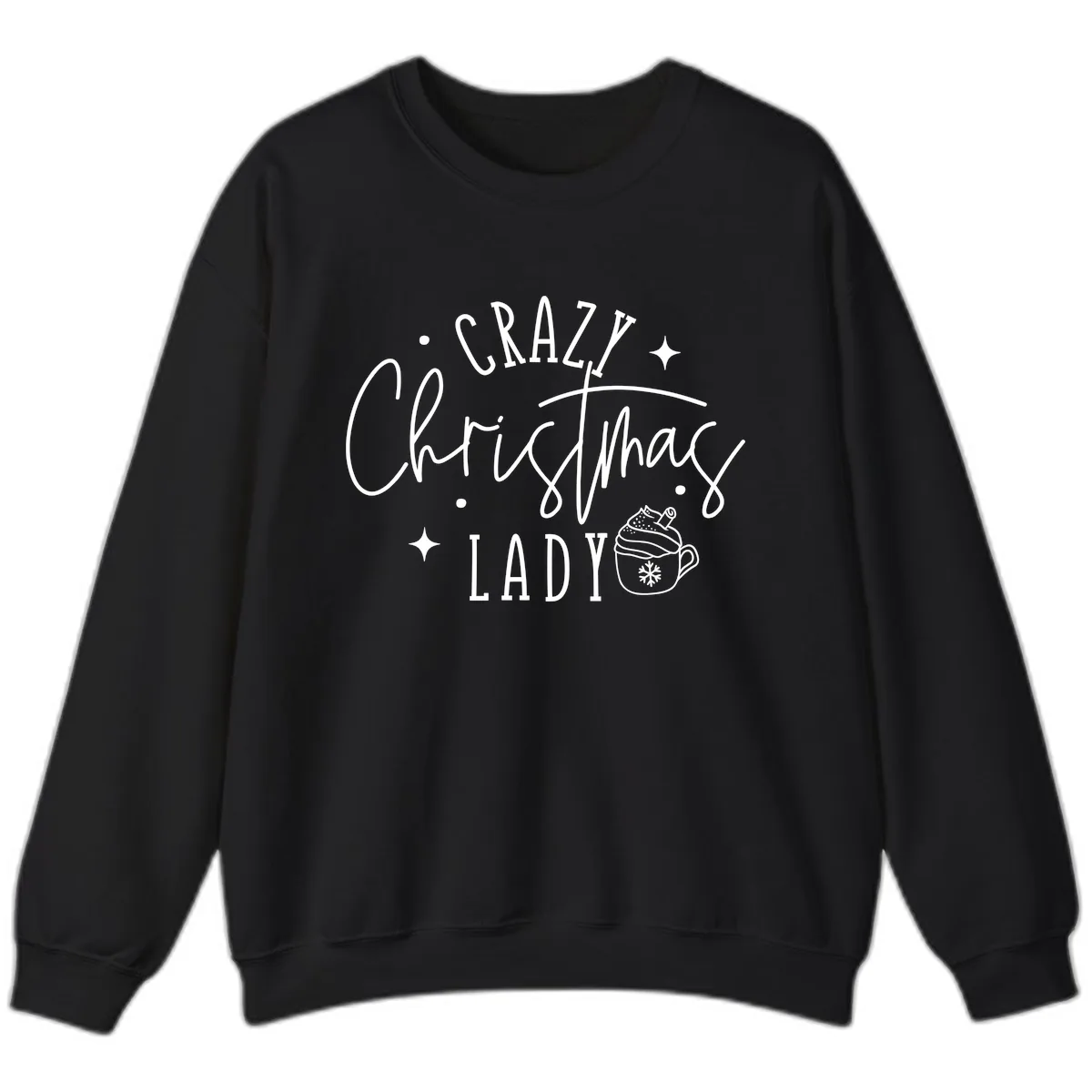 Crazy Christmas Lady Design Sweatshirt in Black