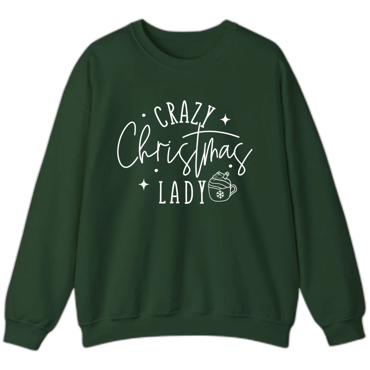 Crazy Christmas Lady Design Sweatshirt in Forest Green