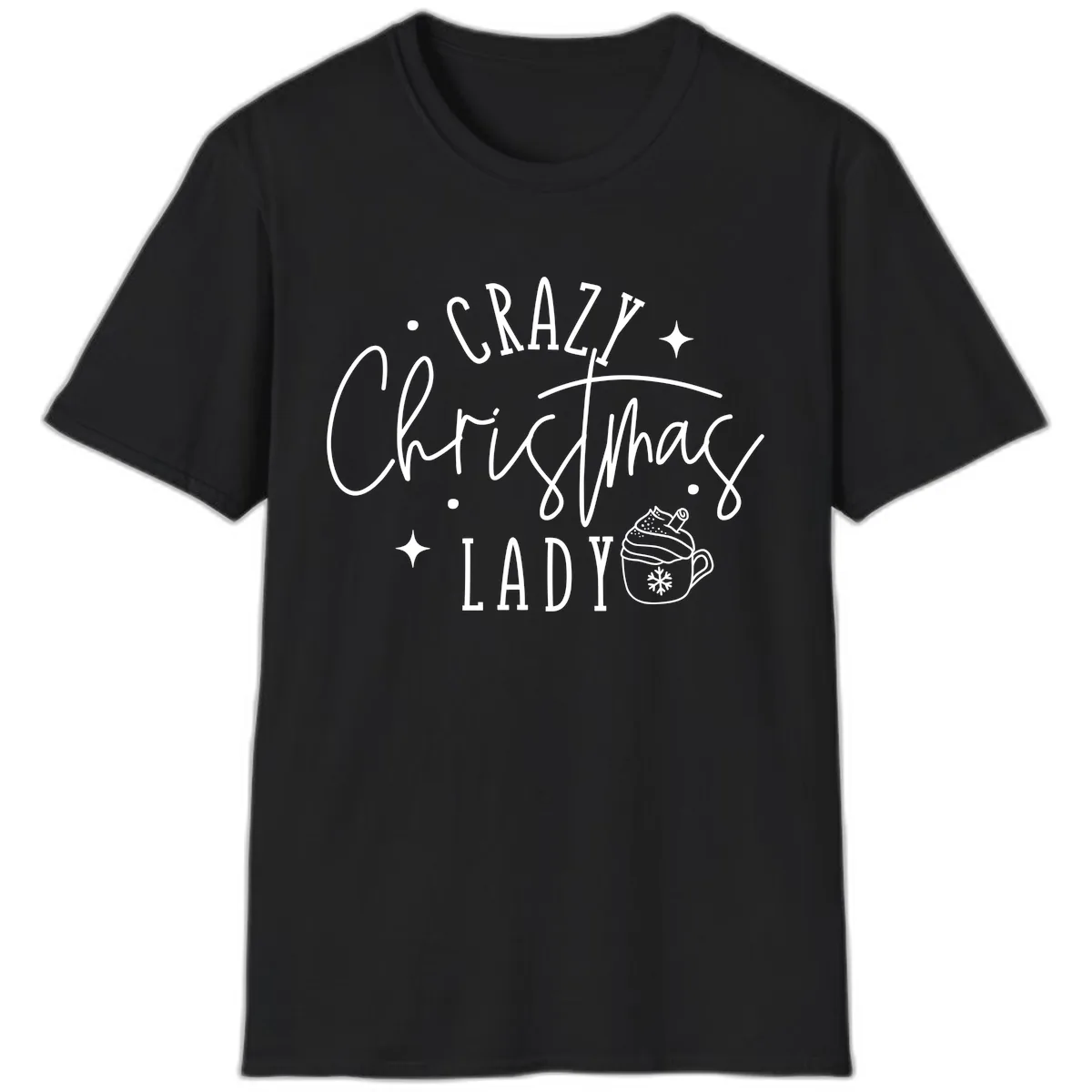 Crazy Christmas Lady Design T-Shirt in Black