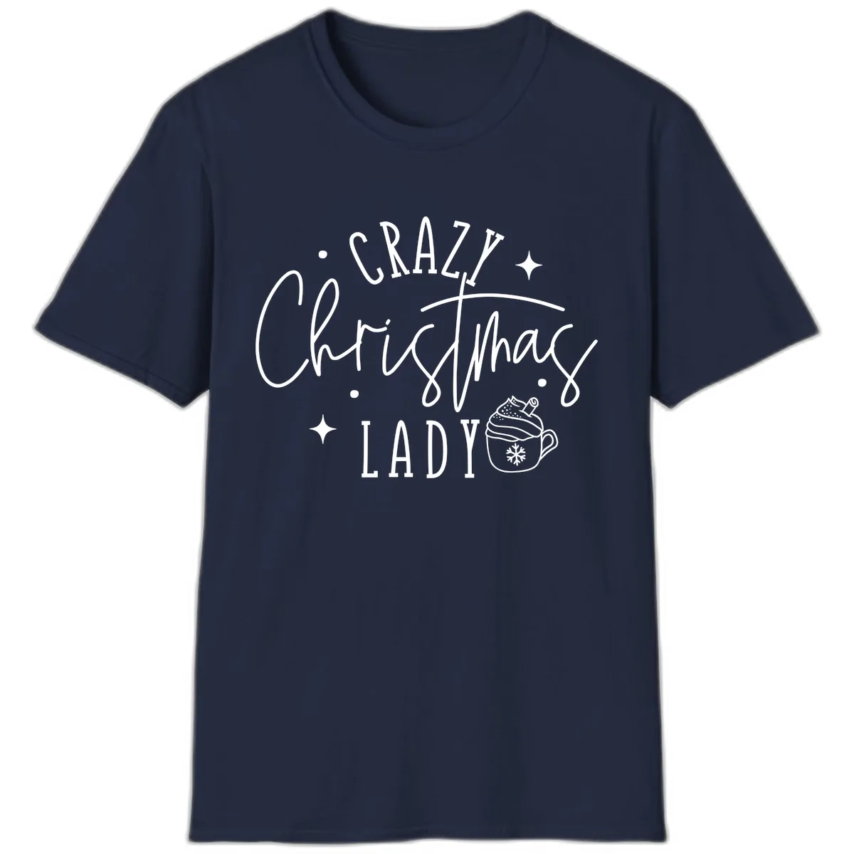 Crazy Christmas Lady Design T-Shirt in Navy