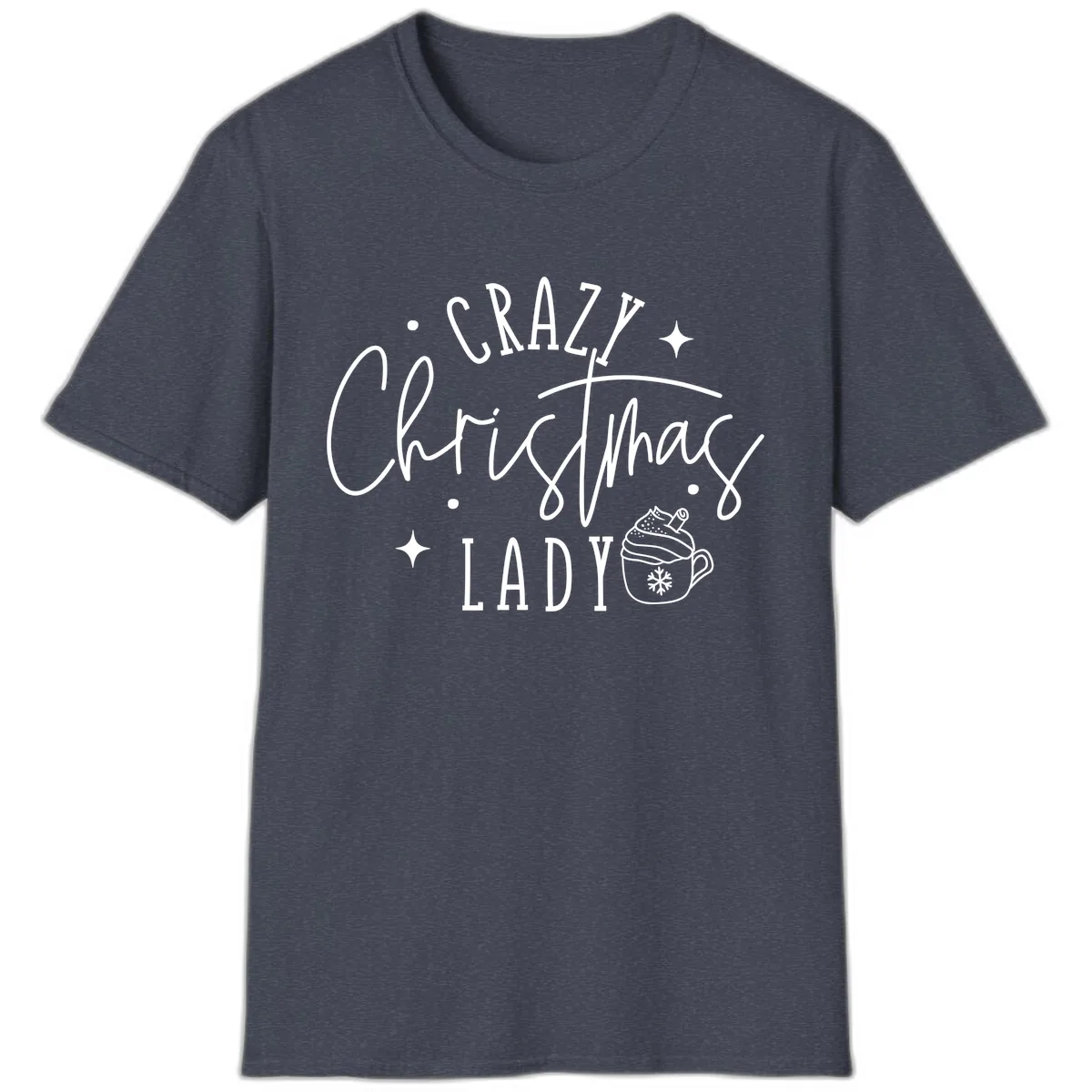 Crazy Christmas Lady Design T-Shirt in Heather Navy