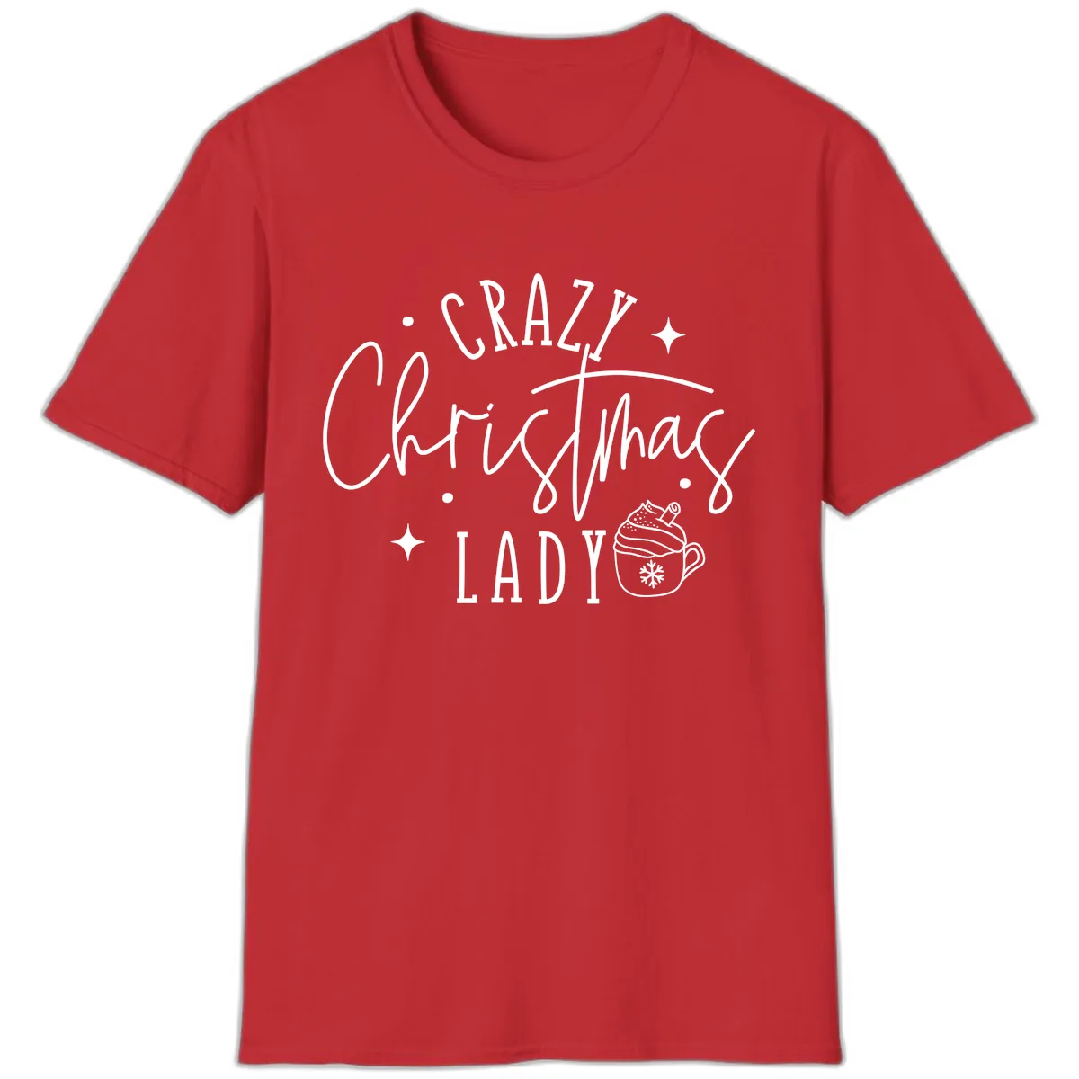Crazy Christmas Lady Design T-Shirt in Red