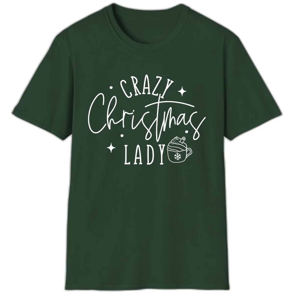 Crazy Christmas Lady Design T-Shirt in Forest Green