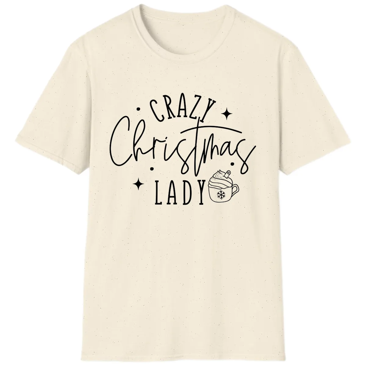 Crazy Christmas Lady Design T-Shirt in Natural