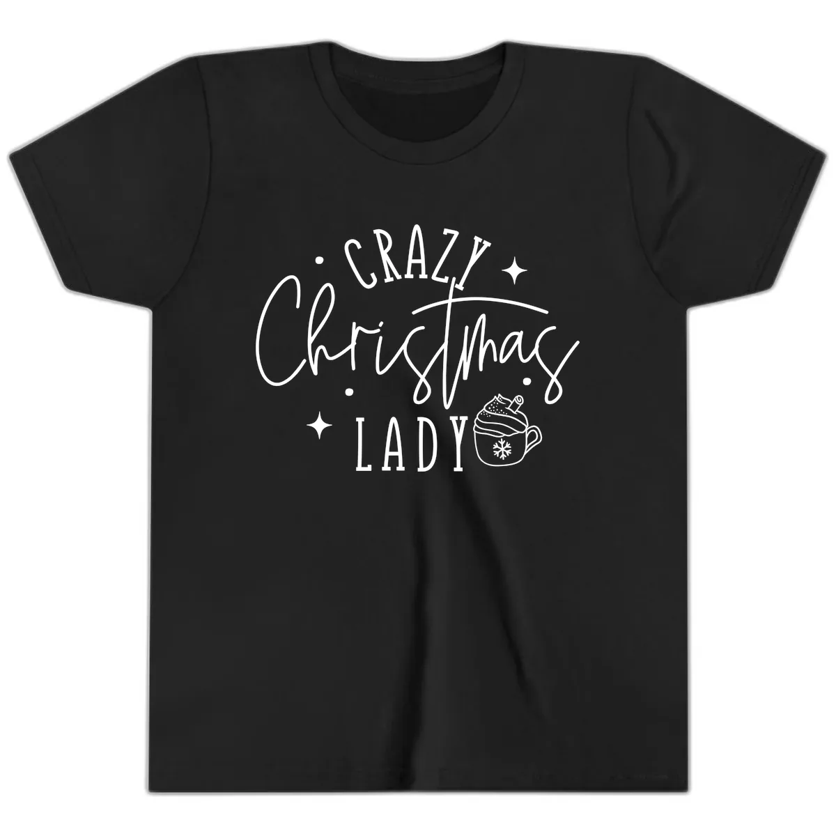 Crazy Christmas Lady Design Youth T-Shirt in Black